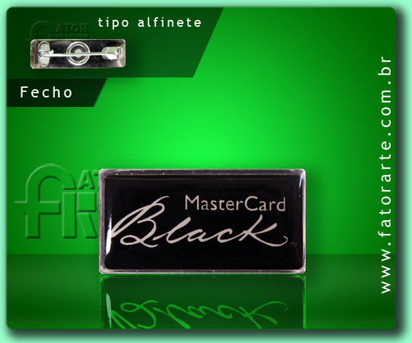 Crachá Master Card Black, em placa metálica, personalizado por adesivo impresso